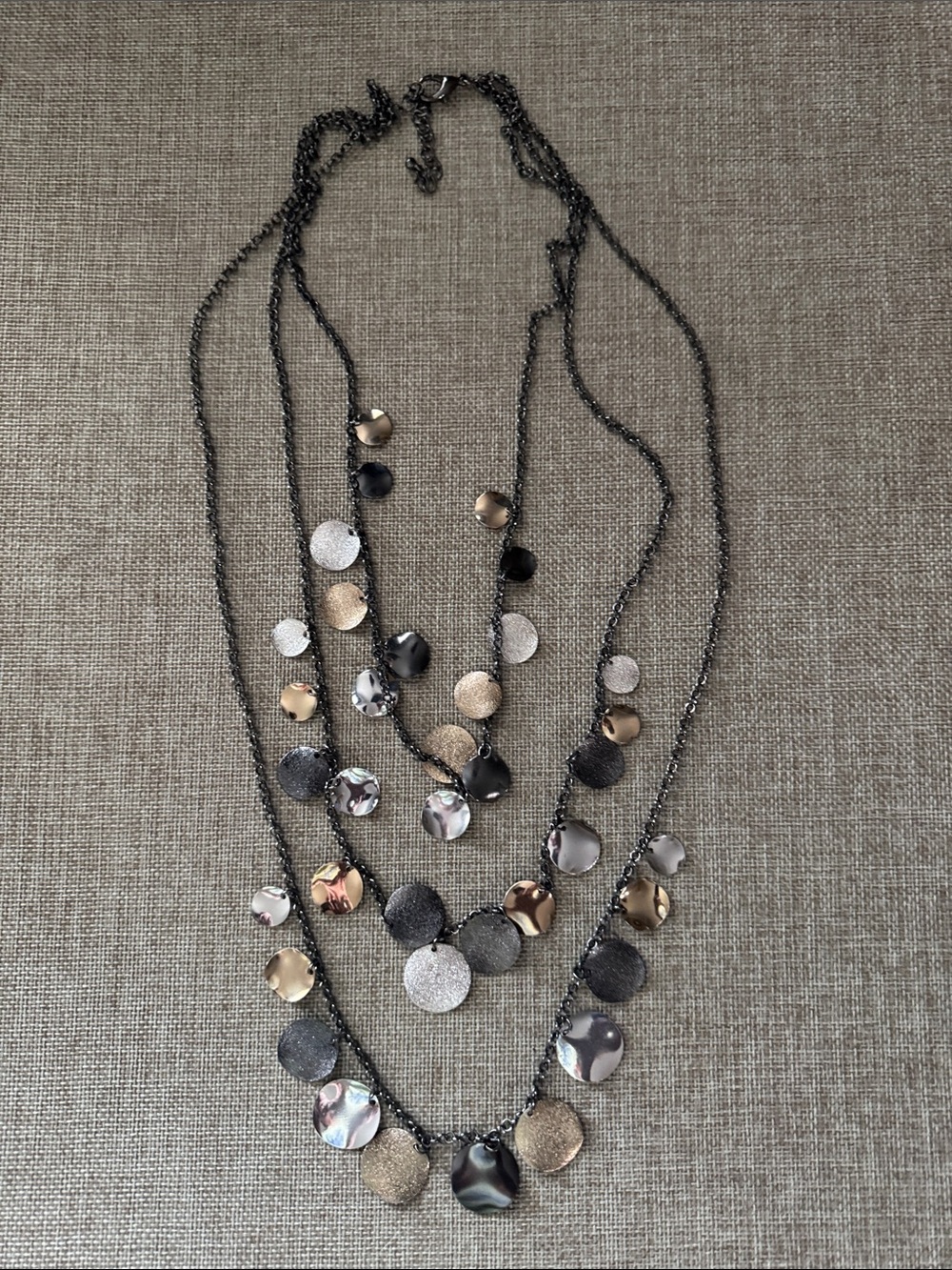 Multi-Strand Disc Pendant Necklace in Mixed Metallics